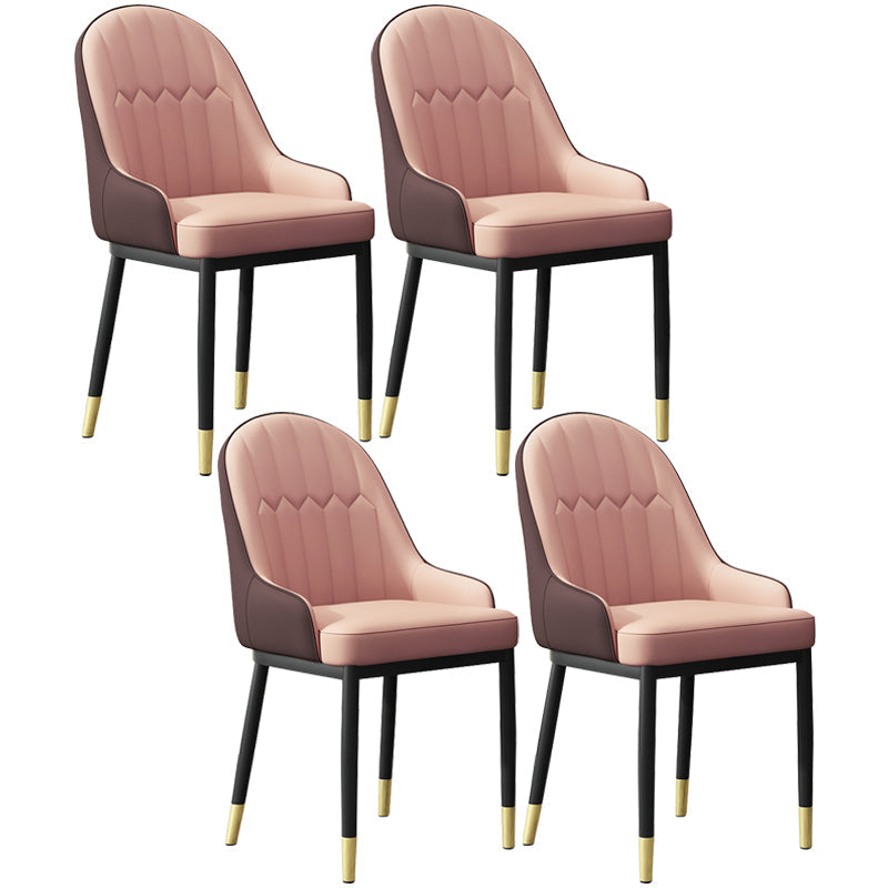 Modern Dining Arm Chair Leather Solid Back Side Chairs with Metal Legs Pink 4 Piece Set Clearhalo ' kitchen&dining_furn' 'Dining Chairs' 'Dining Tables & Seating' 'dining_chair' 'furn' 'furn_dining_chair' 'Furniture' 'furniture_dining_chair' 'Kitchen & Dining Furniture' 'kitchen' 3564623