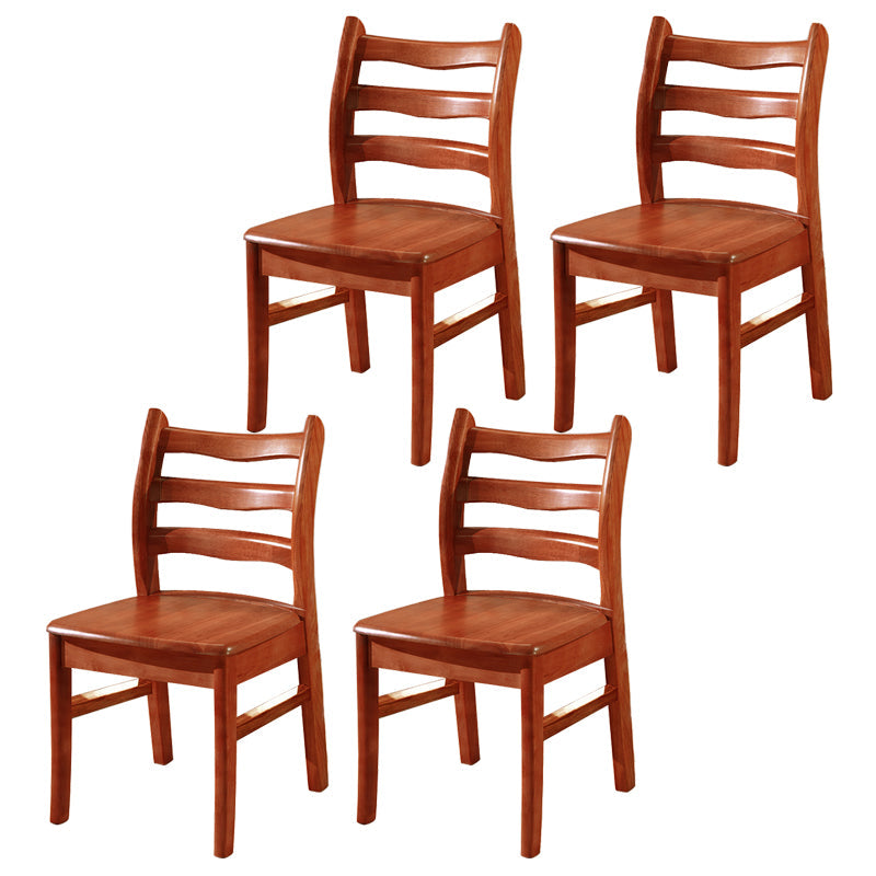 Morden Kitchen Wood Squar Dining Chair Ladder Back Stacking Dining Chair Red Brown 4 Piece Set Clearhalo ' kitchen&dining_furn' 'Dining Chairs' 'Dining Tables & Seating' 'dining_chair' 'furn' 'furn_dining_chair' 'Furniture' 'furniture_dining_chair' 'Kitchen & Dining Furniture' 'kitchen' 3564698