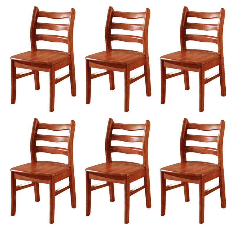 Morden Kitchen Wood Squar Dining Chair Ladder Back Stacking Dining Chair Red Brown 6 Piece Set Clearhalo ' kitchen&dining_furn' 'Dining Chairs' 'Dining Tables & Seating' 'dining_chair' 'furn' 'furn_dining_chair' 'Furniture' 'furniture_dining_chair' 'Kitchen & Dining Furniture' 'kitchen' 3564700