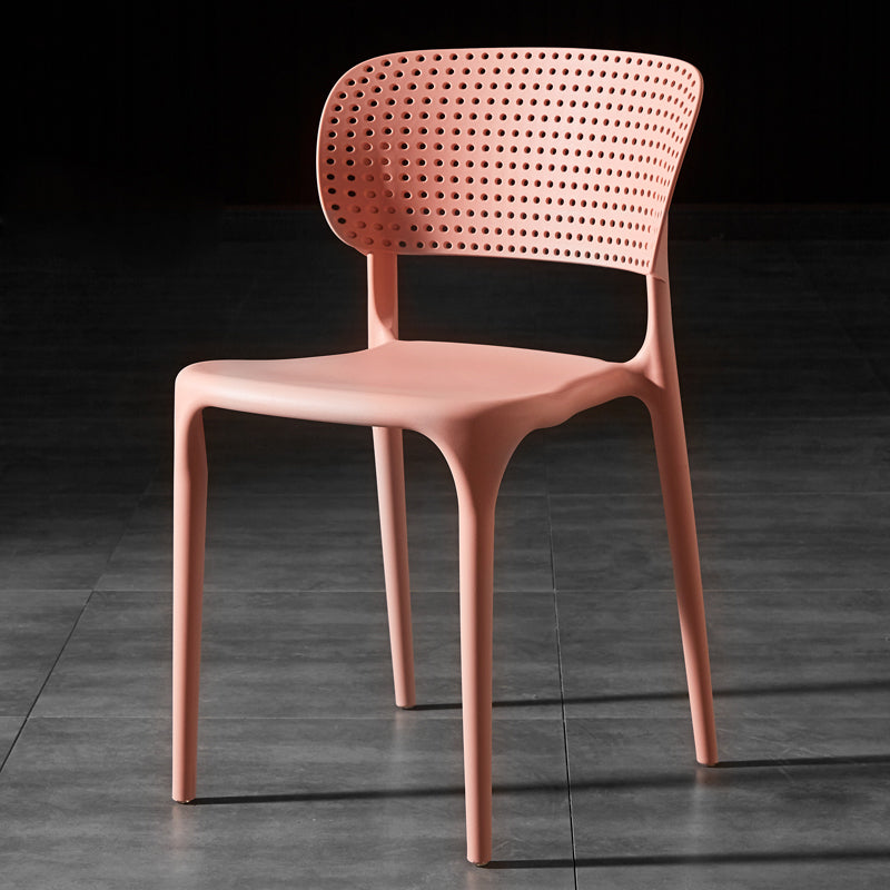 Plastic Side Armless Dining Room Side Chairs Modern Stacking Side Chair Pink 1 Piece Clearhalo ' kitchen&dining_furn' 'Dining Chairs' 'Dining Tables & Seating' 'dining_chair' 'furn' 'furn_dining_chair' 'Furniture' 'furniture_dining_chair' 'Kitchen & Dining Furniture' 'kitchen' 3564721