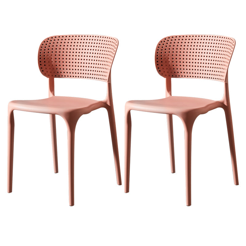 Plastic Side Armless Dining Room Side Chairs Modern Stacking Side Chair Pink 2 Piece Set Clearhalo ' kitchen&dining_furn' 'Dining Chairs' 'Dining Tables & Seating' 'dining_chair' 'furn' 'furn_dining_chair' 'Furniture' 'furniture_dining_chair' 'Kitchen & Dining Furniture' 'kitchen' 3564722