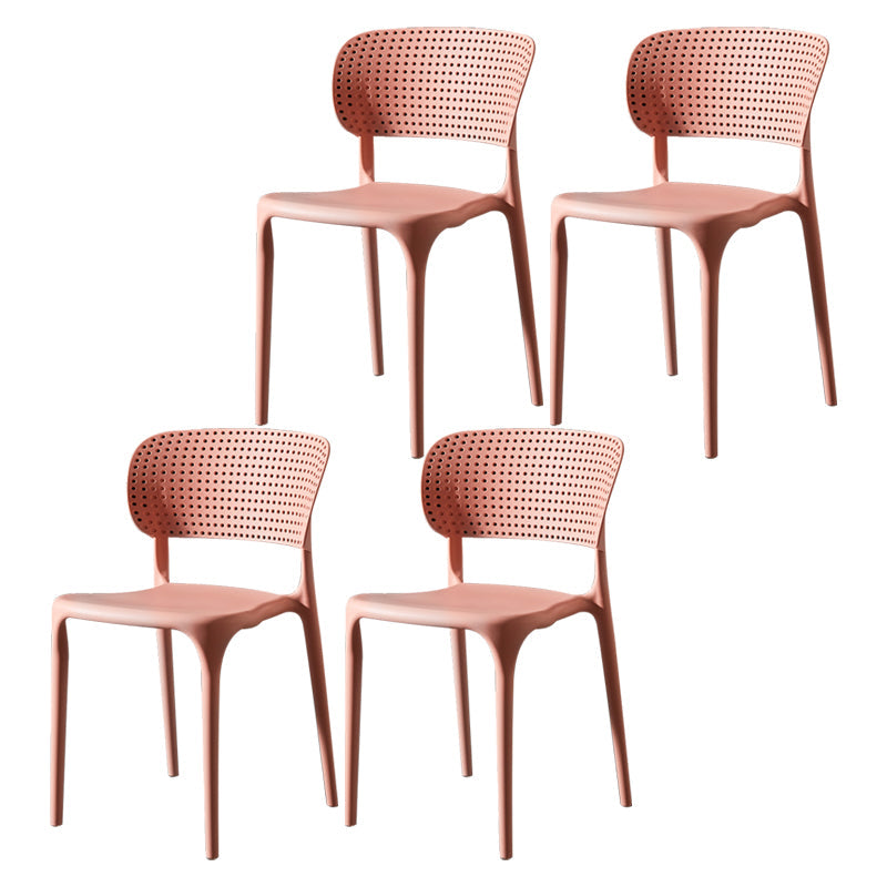 Plastic Side Armless Dining Room Side Chairs Modern Stacking Side Chair Pink 4 Piece Set Clearhalo ' kitchen&dining_furn' 'Dining Chairs' 'Dining Tables & Seating' 'dining_chair' 'furn' 'furn_dining_chair' 'Furniture' 'furniture_dining_chair' 'Kitchen & Dining Furniture' 'kitchen' 3564724