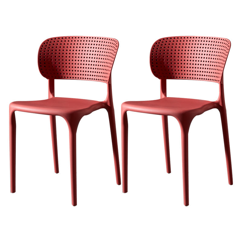 Plastic Side Armless Dining Room Side Chairs Modern Stacking Side Chair Red 2 Piece Set Clearhalo ' kitchen&dining_furn' 'Dining Chairs' 'Dining Tables & Seating' 'dining_chair' 'furn' 'furn_dining_chair' 'Furniture' 'furniture_dining_chair' 'Kitchen & Dining Furniture' 'kitchen' 3564742