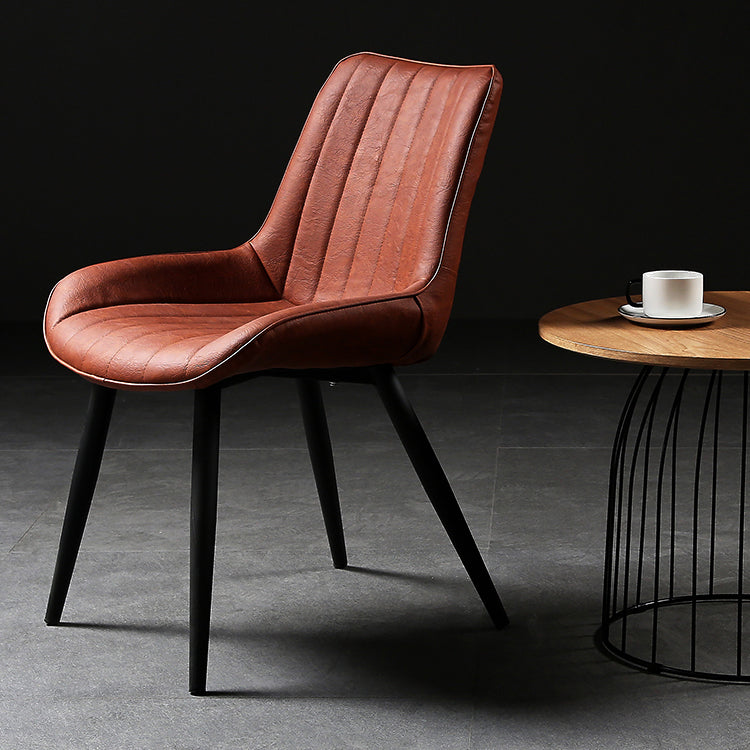 Modern Design Faux Leather Side Chair with 4 Metal Black Finish Legs Solid Back Armless Chair Clearhalo ' kitchen&dining_furn' 'Dining Chairs' 'Dining Tables & Seating' 'dining_chair' 'furn' 'furn_dining_chair' 'Furniture' 'furniture_dining_chair' 'Kitchen & Dining Furniture' 'kitchen' 3565074