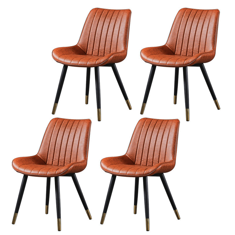 Modern Design Faux Leather Side Chair with 4 Metal Black Finish Legs Solid Back Armless Chair Orange 4 Piece Set Brass Gold Clearhalo ' kitchen&dining_furn' 'Dining Chairs' 'Dining Tables & Seating' 'dining_chair' 'furn' 'furn_dining_chair' 'Furniture' 'furniture_dining_chair' 'Kitchen & Dining Furniture' 'kitchen' 3565075