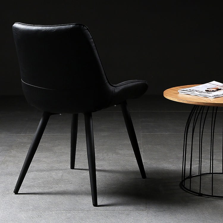 Modern Design Faux Leather Side Chair with 4 Metal Black Finish Legs Solid Back Armless Chair Clearhalo ' kitchen&dining_furn' 'Dining Chairs' 'Dining Tables & Seating' 'dining_chair' 'furn' 'furn_dining_chair' 'Furniture' 'furniture_dining_chair' 'Kitchen & Dining Furniture' 'kitchen' 3565076