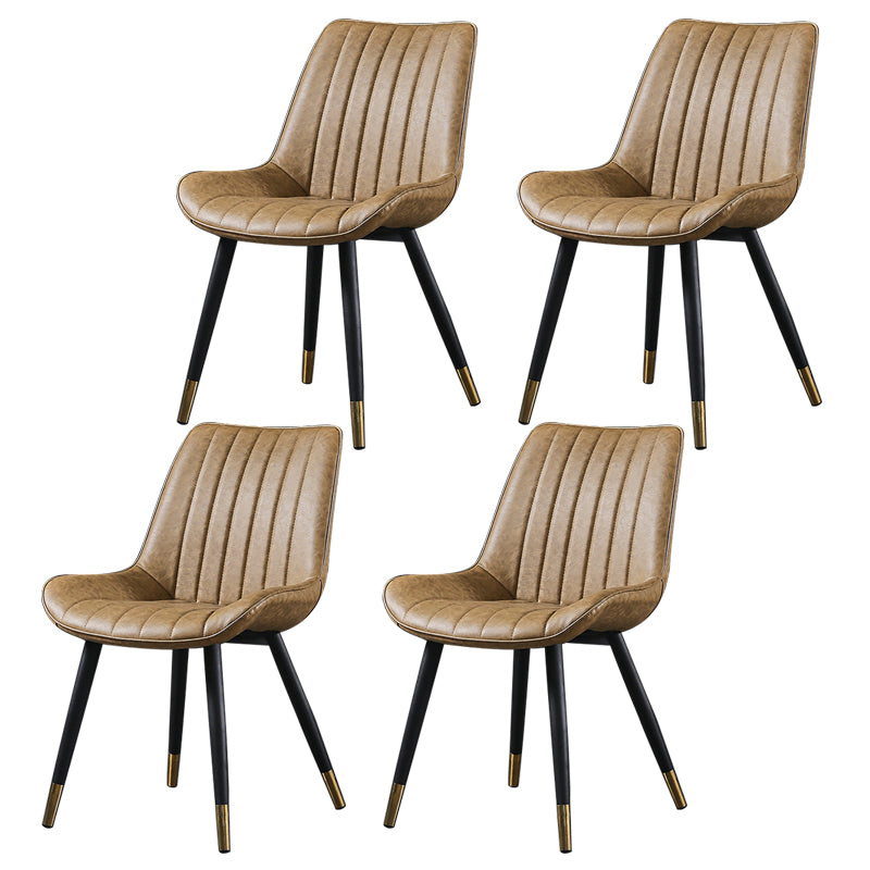 Modern Design Faux Leather Side Chair with 4 Metal Black Finish Legs Solid Back Armless Chair Beige 4 Piece Set Brass Gold Clearhalo ' kitchen&dining_furn' 'Dining Chairs' 'Dining Tables & Seating' 'dining_chair' 'furn' 'furn_dining_chair' 'Furniture' 'furniture_dining_chair' 'Kitchen & Dining Furniture' 'kitchen' 3565087