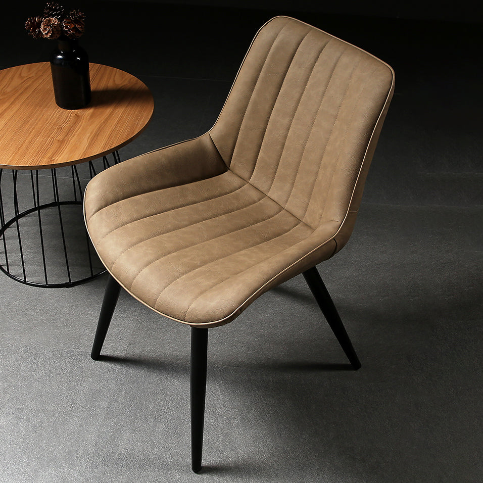 Modern Design Faux Leather Side Chair with 4 Metal Black Finish Legs Solid Back Armless Chair Clearhalo ' kitchen&dining_furn' 'Dining Chairs' 'Dining Tables & Seating' 'dining_chair' 'furn' 'furn_dining_chair' 'Furniture' 'furniture_dining_chair' 'Kitchen & Dining Furniture' 'kitchen' 3565093