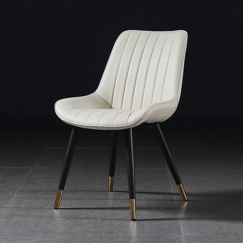 Modern Design Faux Leather Side Chair with 4 Metal Black Finish Legs Solid Back Armless Chair White-Gray 1 Piece Brass Gold Clearhalo ' kitchen&dining_furn' 'Dining Chairs' 'Dining Tables & Seating' 'dining_chair' 'furn' 'furn_dining_chair' 'Furniture' 'furniture_dining_chair' 'Kitchen & Dining Furniture' 'kitchen' 3565095