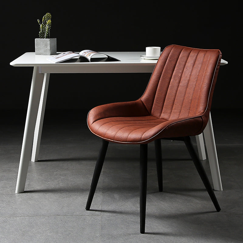 Modern Design Faux Leather Side Chair with 4 Metal Black Finish Legs Solid Back Armless Chair Clearhalo ' kitchen&dining_furn' 'Dining Chairs' 'Dining Tables & Seating' 'dining_chair' 'furn' 'furn_dining_chair' 'Furniture' 'furniture_dining_chair' 'Kitchen & Dining Furniture' 'kitchen' 3565097