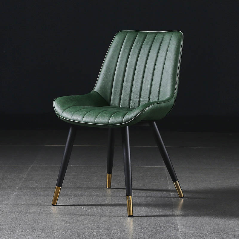 Modern Design Faux Leather Side Chair with 4 Metal Black Finish Legs Solid Back Armless Chair Green 1 Piece Brass Gold Clearhalo ' kitchen&dining_furn' 'Dining Chairs' 'Dining Tables & Seating' 'dining_chair' 'furn' 'furn_dining_chair' 'Furniture' 'furniture_dining_chair' 'Kitchen & Dining Furniture' 'kitchen' 3565103