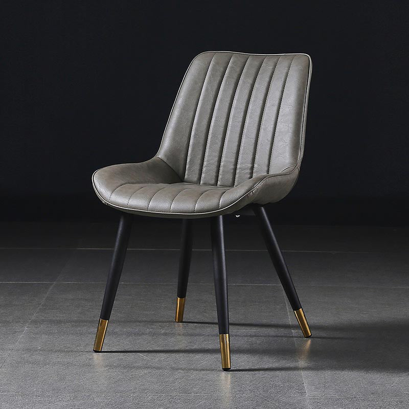 Modern Design Faux Leather Side Chair with 4 Metal Black Finish Legs Solid Back Armless Chair Grey 1 Piece Brass Gold Clearhalo ' kitchen&dining_furn' 'Dining Chairs' 'Dining Tables & Seating' 'dining_chair' 'furn' 'furn_dining_chair' 'Furniture' 'furniture_dining_chair' 'Kitchen & Dining Furniture' 'kitchen' 3565112