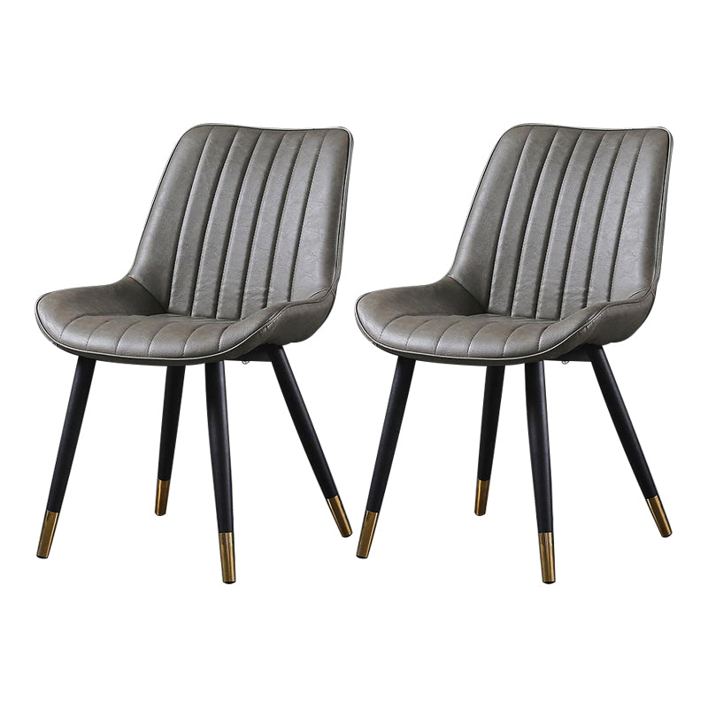 Modern Design Faux Leather Side Chair with 4 Metal Black Finish Legs Solid Back Armless Chair Grey 2 Piece Set Brass Gold Clearhalo ' kitchen&dining_furn' 'Dining Chairs' 'Dining Tables & Seating' 'dining_chair' 'furn' 'furn_dining_chair' 'Furniture' 'furniture_dining_chair' 'Kitchen & Dining Furniture' 'kitchen' 3565113