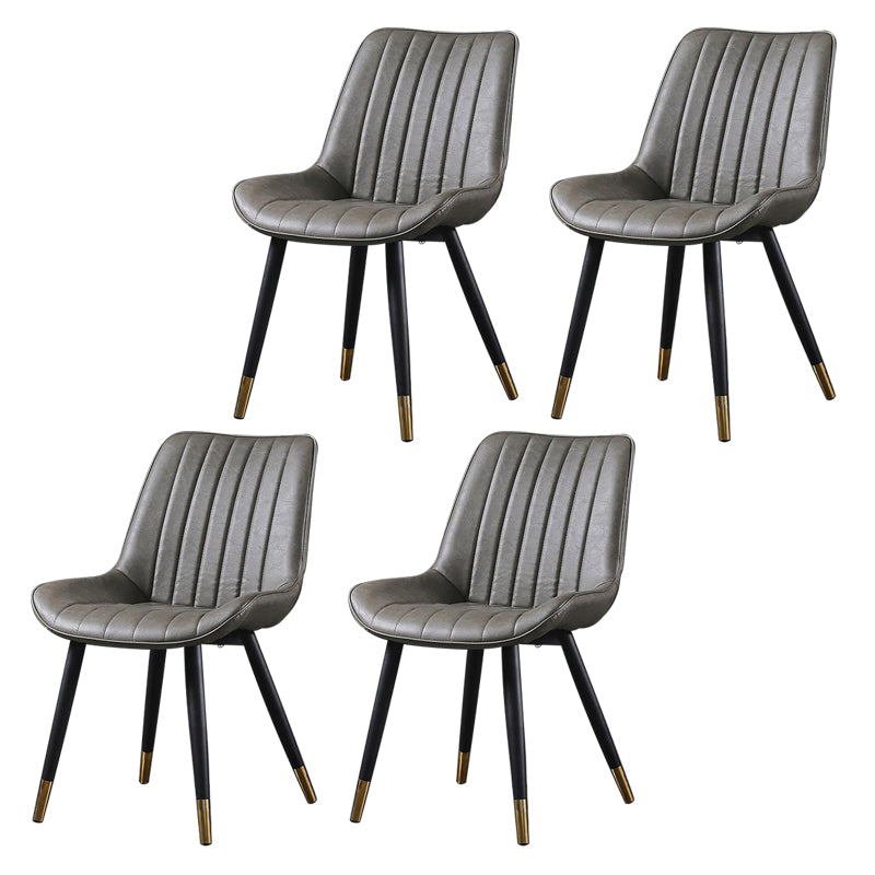 Modern Design Faux Leather Side Chair with 4 Metal Black Finish Legs Solid Back Armless Chair Grey 4 Piece Set Brass Gold Clearhalo ' kitchen&dining_furn' 'Dining Chairs' 'Dining Tables & Seating' 'dining_chair' 'furn' 'furn_dining_chair' 'Furniture' 'furniture_dining_chair' 'Kitchen & Dining Furniture' 'kitchen' 3565114