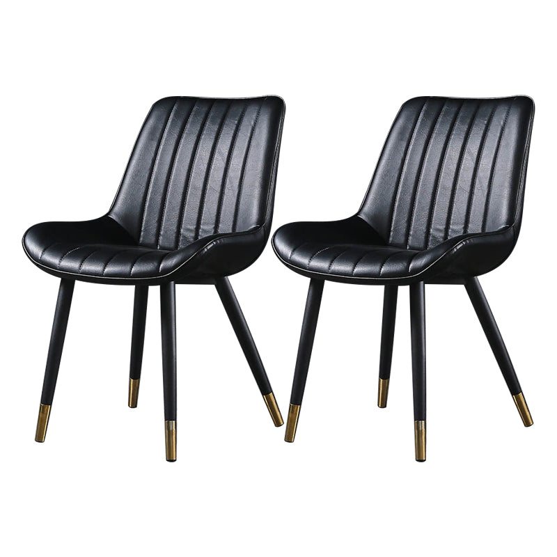 Modern Design Faux Leather Side Chair with 4 Metal Black Finish Legs Solid Back Armless Chair Black 2 Piece Set Brass Gold Clearhalo ' kitchen&dining_furn' 'Dining Chairs' 'Dining Tables & Seating' 'dining_chair' 'furn' 'furn_dining_chair' 'Furniture' 'furniture_dining_chair' 'Kitchen & Dining Furniture' 'kitchen' 3565116