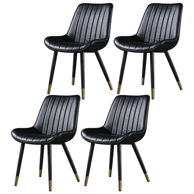 Modern Design Faux Leather Side Chair with 4 Metal Black Finish Legs Solid Back Armless Chair Black 4 Piece Set Brass Gold Clearhalo ' kitchen&dining_furn' 'Dining Chairs' 'Dining Tables & Seating' 'dining_chair' 'furn' 'furn_dining_chair' 'Furniture' 'furniture_dining_chair' 'Kitchen & Dining Furniture' 'kitchen' 3565117