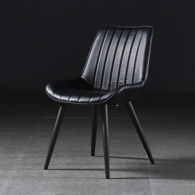 Modern Design Faux Leather Side Chair with 4 Metal Black Finish Legs Solid Back Armless Chair Black 1 Piece Black Clearhalo ' kitchen&dining_furn' 'Dining Chairs' 'Dining Tables & Seating' 'dining_chair' 'furn' 'furn_dining_chair' 'Furniture' 'furniture_dining_chair' 'Kitchen & Dining Furniture' 'kitchen' 3565118