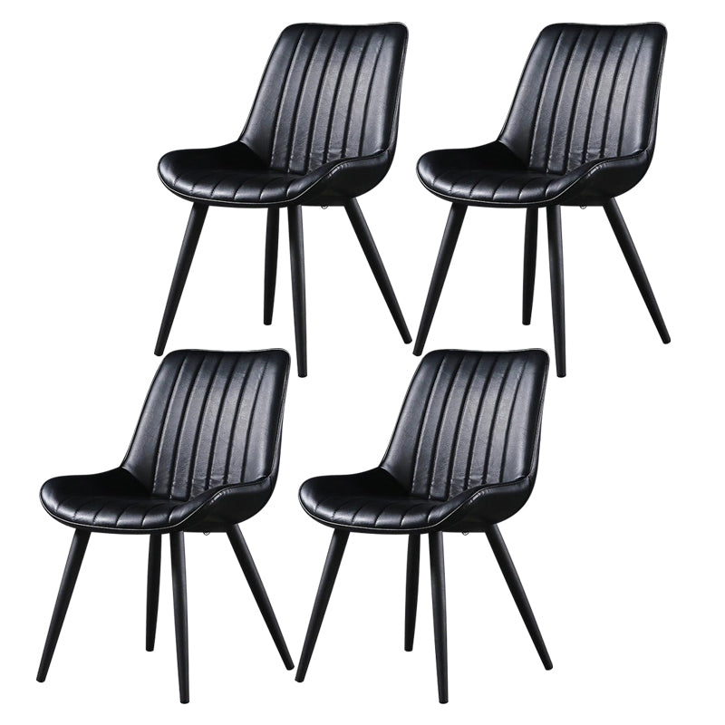 Modern Design Faux Leather Side Chair with 4 Metal Black Finish Legs Solid Back Armless Chair Black 4 Piece Set Black Clearhalo ' kitchen&dining_furn' 'Dining Chairs' 'Dining Tables & Seating' 'dining_chair' 'furn' 'furn_dining_chair' 'Furniture' 'furniture_dining_chair' 'Kitchen & Dining Furniture' 'kitchen' 3565120