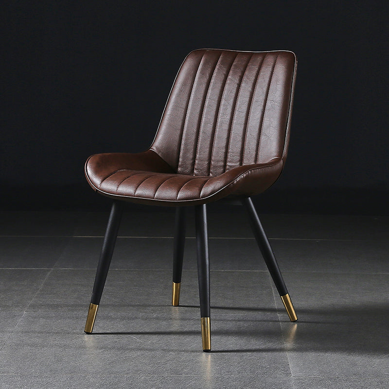 Modern Design Faux Leather Side Chair with 4 Metal Black Finish Legs Solid Back Armless Chair Dark Coffee 1 Piece Brass Gold Clearhalo ' kitchen&dining_furn' 'Dining Chairs' 'Dining Tables & Seating' 'dining_chair' 'furn' 'furn_dining_chair' 'Furniture' 'furniture_dining_chair' 'Kitchen & Dining Furniture' 'kitchen' 3565121