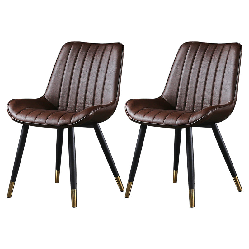 Modern Design Faux Leather Side Chair with 4 Metal Black Finish Legs Solid Back Armless Chair Dark Coffee 2 Piece Set Brass Gold Clearhalo ' kitchen&dining_furn' 'Dining Chairs' 'Dining Tables & Seating' 'dining_chair' 'furn' 'furn_dining_chair' 'Furniture' 'furniture_dining_chair' 'Kitchen & Dining Furniture' 'kitchen' 3565122