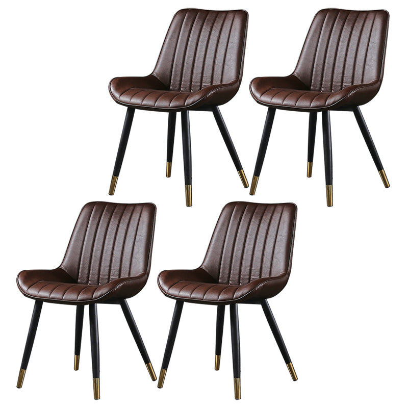 Modern Design Faux Leather Side Chair with 4 Metal Black Finish Legs Solid Back Armless Chair Dark Coffee 4 Piece Set Brass Gold Clearhalo ' kitchen&dining_furn' 'Dining Chairs' 'Dining Tables & Seating' 'dining_chair' 'furn' 'furn_dining_chair' 'Furniture' 'furniture_dining_chair' 'Kitchen & Dining Furniture' 'kitchen' 3565123