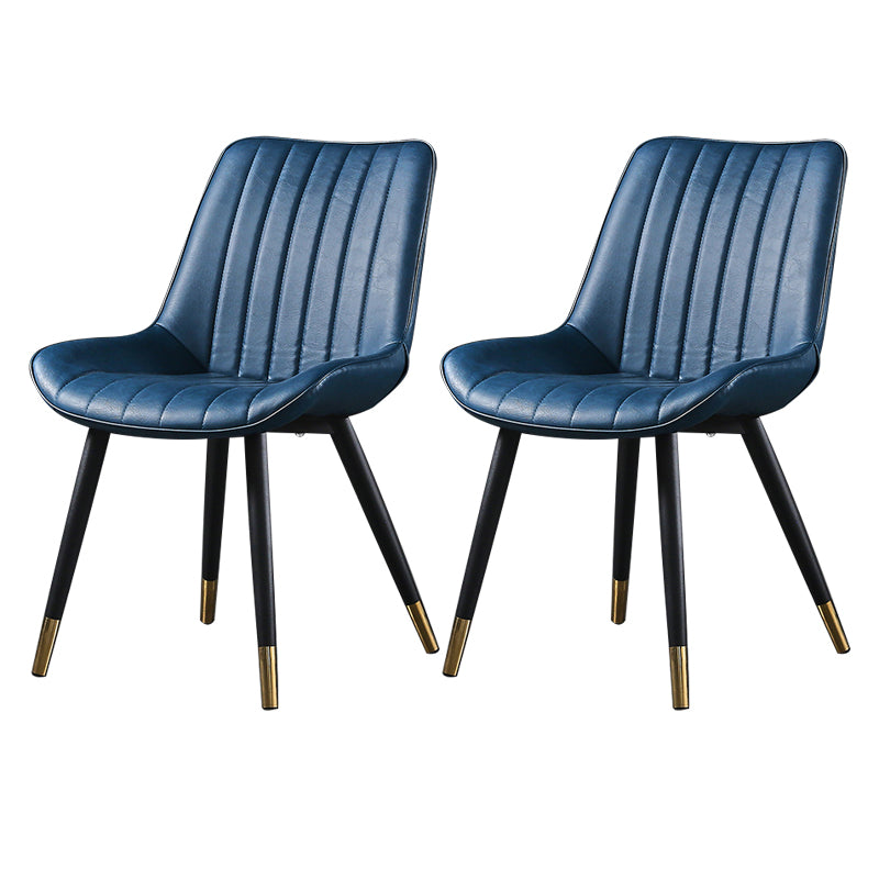 Modern Design Faux Leather Side Chair with 4 Metal Black Finish Legs Solid Back Armless Chair Blue 2 Piece Set Brass Gold Clearhalo ' kitchen&dining_furn' 'Dining Chairs' 'Dining Tables & Seating' 'dining_chair' 'furn' 'furn_dining_chair' 'Furniture' 'furniture_dining_chair' 'Kitchen & Dining Furniture' 'kitchen' 3565128