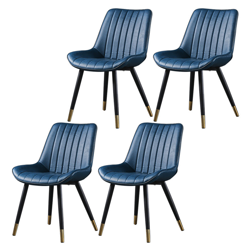 Modern Design Faux Leather Side Chair with 4 Metal Black Finish Legs Solid Back Armless Chair Blue 4 Piece Set Brass Gold Clearhalo ' kitchen&dining_furn' 'Dining Chairs' 'Dining Tables & Seating' 'dining_chair' 'furn' 'furn_dining_chair' 'Furniture' 'furniture_dining_chair' 'Kitchen & Dining Furniture' 'kitchen' 3565129