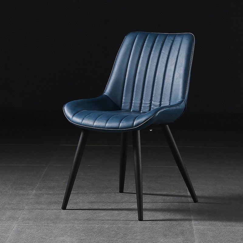 Modern Design Faux Leather Side Chair with 4 Metal Black Finish Legs Solid Back Armless Chair Blue 1 Piece Black Clearhalo ' kitchen&dining_furn' 'Dining Chairs' 'Dining Tables & Seating' 'dining_chair' 'furn' 'furn_dining_chair' 'Furniture' 'furniture_dining_chair' 'Kitchen & Dining Furniture' 'kitchen' 3565130