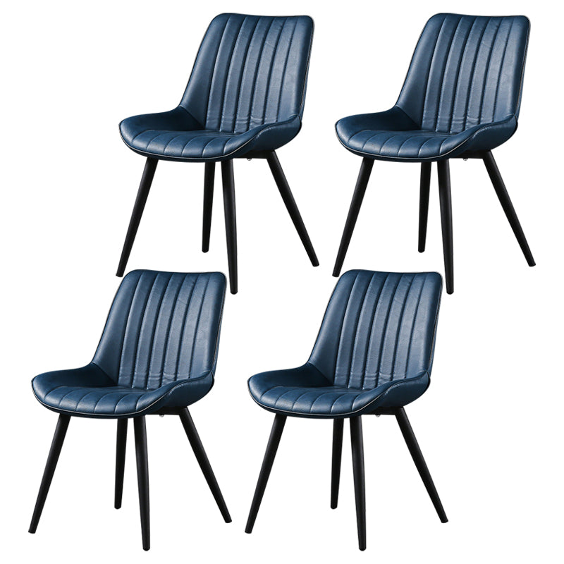 Modern Design Faux Leather Side Chair with 4 Metal Black Finish Legs Solid Back Armless Chair Blue 4 Piece Set Black Clearhalo ' kitchen&dining_furn' 'Dining Chairs' 'Dining Tables & Seating' 'dining_chair' 'furn' 'furn_dining_chair' 'Furniture' 'furniture_dining_chair' 'Kitchen & Dining Furniture' 'kitchen' 3565132