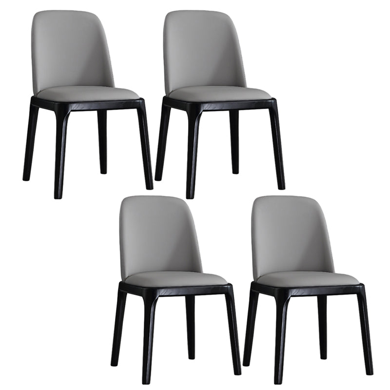 Scandinavian Style Faux Leather Side Chairs with Wooden Legs Solid Back Chair for Home Light Gray-White 4 Piece Set Clearhalo ' kitchen&dining_furn' 'Dining Chairs' 'Dining Tables & Seating' 'dining_chair' 'furn' 'furn_dining_chair' 'Furniture' 'furniture_dining_chair' 'Kitchen & Dining Furniture' 'kitchen' 3565135
