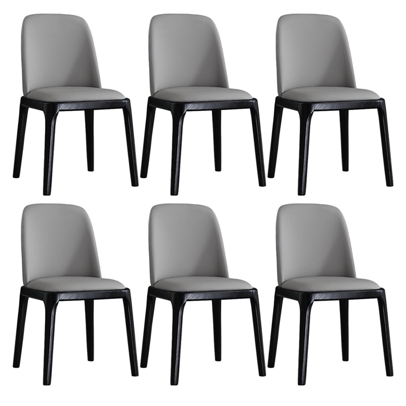 Scandinavian Style Faux Leather Side Chairs with Wooden Legs Solid Back Chair for Home Light Gray-White 6 Piece Set Clearhalo ' kitchen&dining_furn' 'Dining Chairs' 'Dining Tables & Seating' 'dining_chair' 'furn' 'furn_dining_chair' 'Furniture' 'furniture_dining_chair' 'Kitchen & Dining Furniture' 'kitchen' 3565137