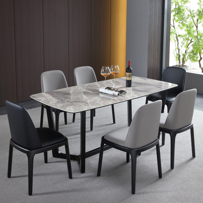 Scandinavian Style Faux Leather Side Chairs with Wooden Legs Solid Back Chair for Home Clearhalo ' kitchen&dining_furn' 'Dining Chairs' 'Dining Tables & Seating' 'dining_chair' 'furn' 'furn_dining_chair' 'Furniture' 'furniture_dining_chair' 'Kitchen & Dining Furniture' 'kitchen' 3565138