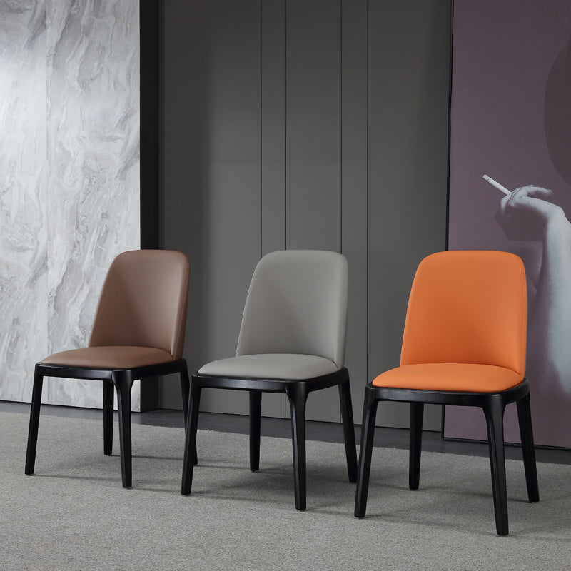 Scandinavian Style Faux Leather Side Chairs with Wooden Legs Solid Back Chair for Home Clearhalo ' kitchen&dining_furn' 'Dining Chairs' 'Dining Tables & Seating' 'dining_chair' 'furn' 'furn_dining_chair' 'Furniture' 'furniture_dining_chair' 'Kitchen & Dining Furniture' 'kitchen' 3565139