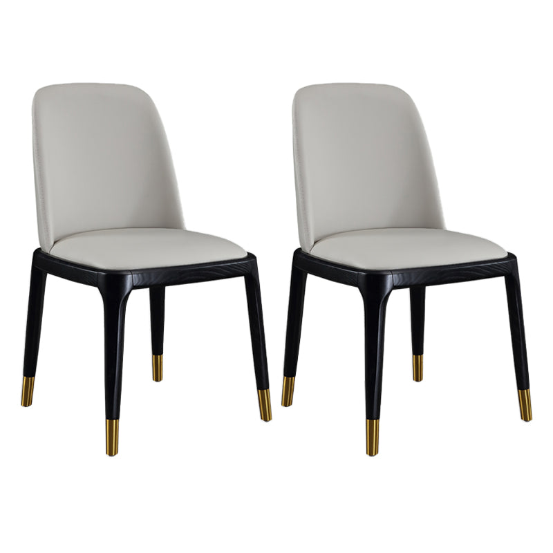 Scandinavian Style Faux Leather Side Chairs with Wooden Legs Solid Back Chair for Home Grey-Gold 2 Piece Set Clearhalo ' kitchen&dining_furn' 'Dining Chairs' 'Dining Tables & Seating' 'dining_chair' 'furn' 'furn_dining_chair' 'Furniture' 'furniture_dining_chair' 'Kitchen & Dining Furniture' 'kitchen' 3565152