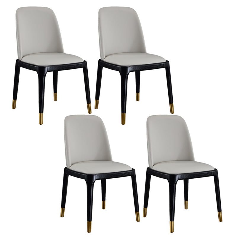 Scandinavian Style Faux Leather Side Chairs with Wooden Legs Solid Back Chair for Home Grey-Gold 4 Piece Set Clearhalo ' kitchen&dining_furn' 'Dining Chairs' 'Dining Tables & Seating' 'dining_chair' 'furn' 'furn_dining_chair' 'Furniture' 'furniture_dining_chair' 'Kitchen & Dining Furniture' 'kitchen' 3565154