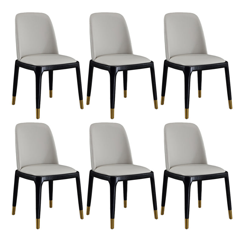 Scandinavian Style Faux Leather Side Chairs with Wooden Legs Solid Back Chair for Home Grey-Gold 6 Piece Set Clearhalo ' kitchen&dining_furn' 'Dining Chairs' 'Dining Tables & Seating' 'dining_chair' 'furn' 'furn_dining_chair' 'Furniture' 'furniture_dining_chair' 'Kitchen & Dining Furniture' 'kitchen' 3565155