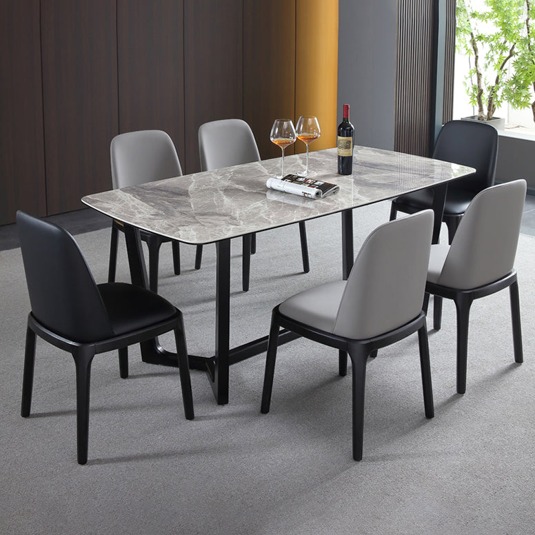 Scandinavian Style Faux Leather Side Chairs with Wooden Legs Solid Back Chair for Home Clearhalo ' kitchen&dining_furn' 'Dining Chairs' 'Dining Tables & Seating' 'dining_chair' 'furn' 'furn_dining_chair' 'Furniture' 'furniture_dining_chair' 'Kitchen & Dining Furniture' 'kitchen' 3565156