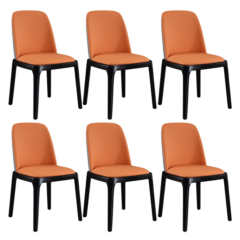 Scandinavian Style Faux Leather Side Chairs with Wooden Legs Solid Back Chair for Home Orange 6 Piece Set Clearhalo ' kitchen&dining_furn' 'Dining Chairs' 'Dining Tables & Seating' 'dining_chair' 'furn' 'furn_dining_chair' 'Furniture' 'furniture_dining_chair' 'Kitchen & Dining Furniture' 'kitchen' 3565161