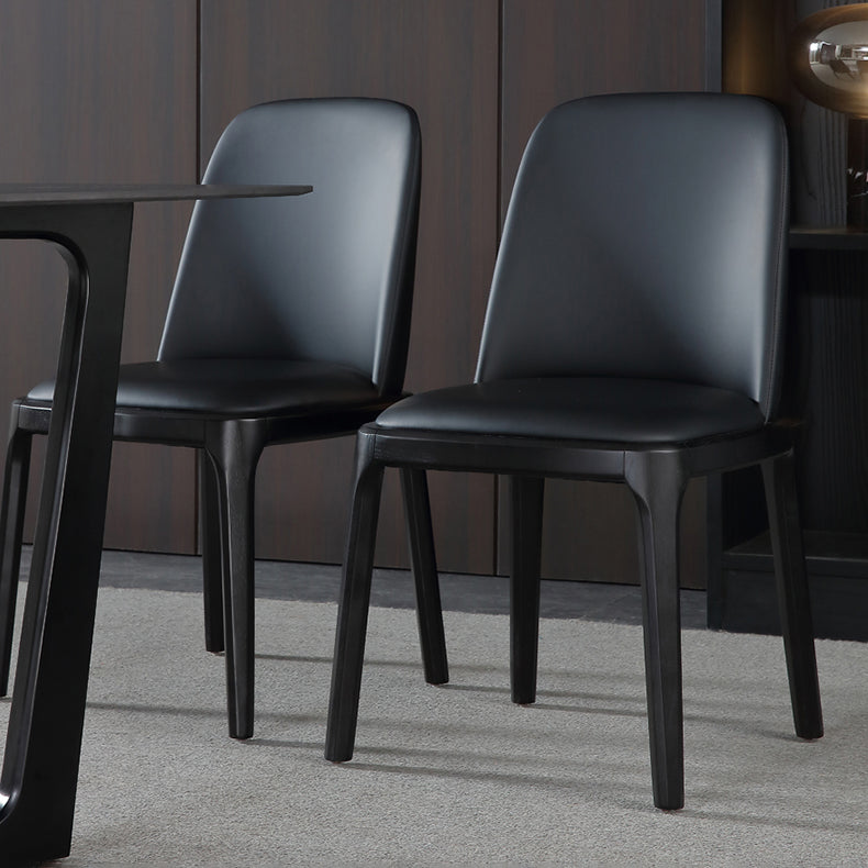 Scandinavian Style Faux Leather Side Chairs with Wooden Legs Solid Back Chair for Home Clearhalo ' kitchen&dining_furn' 'Dining Chairs' 'Dining Tables & Seating' 'dining_chair' 'furn' 'furn_dining_chair' 'Furniture' 'furniture_dining_chair' 'Kitchen & Dining Furniture' 'kitchen' 3565162