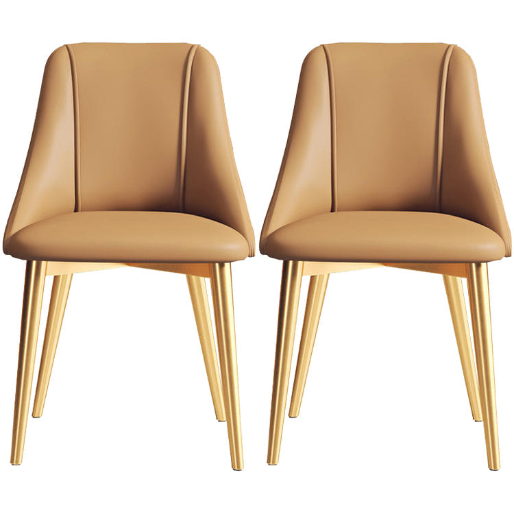 Glam Style Pu Leather Side Chair Set Dining Room Side Chair with Metal Legs Brown 2 Piece Set Brass Gold Clearhalo ' kitchen&dining_furn' 'Dining Chairs' 'Dining Tables & Seating' 'dining_chair' 'furn' 'furn_dining_chair' 'Furniture' 'furniture_dining_chair' 'Kitchen & Dining Furniture' 'kitchen' 3565333