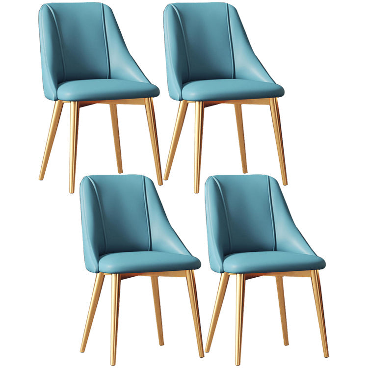 Glam Style Pu Leather Side Chair Set Dining Room Side Chair with Metal Legs Blue 4 Piece Set Brass Gold Clearhalo ' kitchen&dining_furn' 'Dining Chairs' 'Dining Tables & Seating' 'dining_chair' 'furn' 'furn_dining_chair' 'Furniture' 'furniture_dining_chair' 'Kitchen & Dining Furniture' 'kitchen' 3565386
