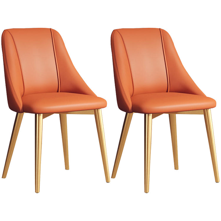 Glam Style Pu Leather Side Chair Set Dining Room Side Chair with Metal Legs Orange 2 Piece Set Brass Gold Clearhalo ' kitchen&dining_furn' 'Dining Chairs' 'Dining Tables & Seating' 'dining_chair' 'furn' 'furn_dining_chair' 'Furniture' 'furniture_dining_chair' 'Kitchen & Dining Furniture' 'kitchen' 3565391
