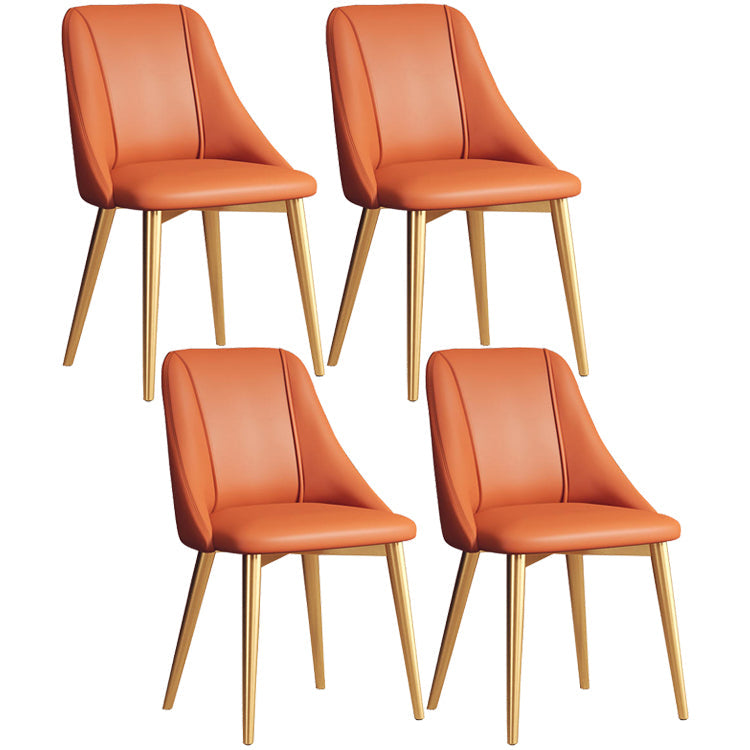 Glam Style Pu Leather Side Chair Set Dining Room Side Chair with Metal Legs Orange 4 Piece Set Brass Gold Clearhalo ' kitchen&dining_furn' 'Dining Chairs' 'Dining Tables & Seating' 'dining_chair' 'furn' 'furn_dining_chair' 'Furniture' 'furniture_dining_chair' 'Kitchen & Dining Furniture' 'kitchen' 3565392