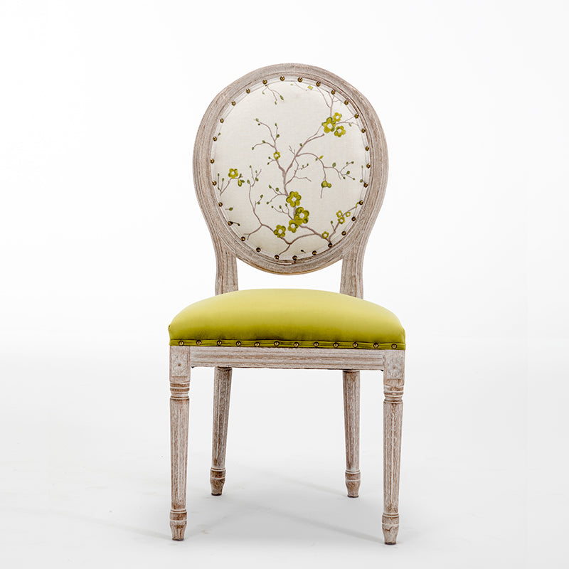 Farmhouse Fabric Dining Chair 38"H King Louis Back Side Chair with Wooden Base Yellow 1 Piece Clearhalo ' kitchen&dining_furn' 'Dining Chairs' 'Dining Tables & Seating' 'dining_chair' 'furn' 'furn_dining_chair' 'Furniture' 'furniture_dining_chair' 'Kitchen & Dining Furniture' 'kitchen' 3565397