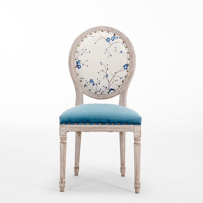 Farmhouse Fabric Dining Chair 38"H King Louis Back Side Chair with Wooden Base Blue 1 Piece Clearhalo ' kitchen&dining_furn' 'Dining Chairs' 'Dining Tables & Seating' 'dining_chair' 'furn' 'furn_dining_chair' 'Furniture' 'furniture_dining_chair' 'Kitchen & Dining Furniture' 'kitchen' 3565403