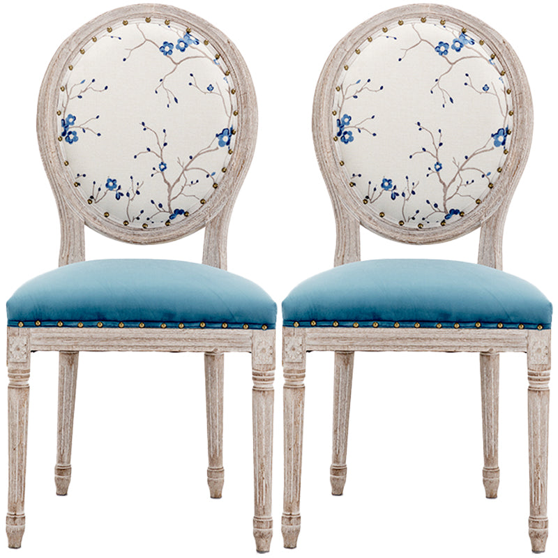 Farmhouse Fabric Dining Chair 38"H King Louis Back Side Chair with Wooden Base Blue 2 Piece Set Clearhalo ' kitchen&dining_furn' 'Dining Chairs' 'Dining Tables & Seating' 'dining_chair' 'furn' 'furn_dining_chair' 'Furniture' 'furniture_dining_chair' 'Kitchen & Dining Furniture' 'kitchen' 3565405