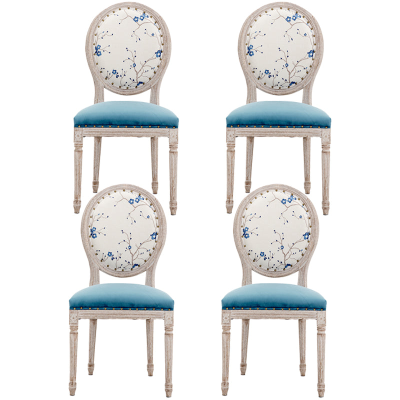 Farmhouse Fabric Dining Chair 38"H King Louis Back Side Chair with Wooden Base Blue 4 Piece Set Clearhalo ' kitchen&dining_furn' 'Dining Chairs' 'Dining Tables & Seating' 'dining_chair' 'furn' 'furn_dining_chair' 'Furniture' 'furniture_dining_chair' 'Kitchen & Dining Furniture' 'kitchen' 3565406