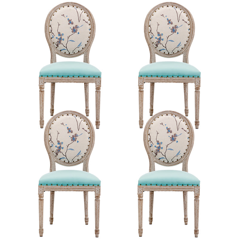 Farmhouse Fabric Dining Chair 38"H King Louis Back Side Chair with Wooden Base Aqua 4 Piece Set Clearhalo ' kitchen&dining_furn' 'Dining Chairs' 'Dining Tables & Seating' 'dining_chair' 'furn' 'furn_dining_chair' 'Furniture' 'furniture_dining_chair' 'Kitchen & Dining Furniture' 'kitchen' 3565413