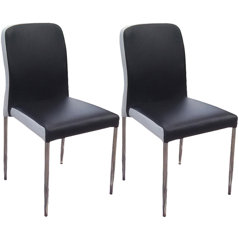 Contemporary Solid Back Leather Side Chair Black And White Stackable Dining Chairs White Black 2 Piece Set Clearhalo ' kitchen&dining_furn' 'Dining Chairs' 'Dining Tables & Seating' 'dining_chair' 'furn' 'furn_dining_chair' 'Furniture' 'furniture_dining_chair' 'Kitchen & Dining Furniture' 'kitchen' 3565456