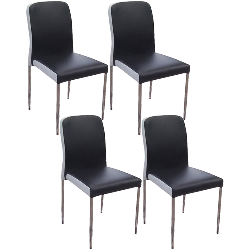 Contemporary Solid Back Leather Side Chair Black And White Stackable Dining Chairs White Black 4 Piece Set Clearhalo ' kitchen&dining_furn' 'Dining Chairs' 'Dining Tables & Seating' 'dining_chair' 'furn' 'furn_dining_chair' 'Furniture' 'furniture_dining_chair' 'Kitchen & Dining Furniture' 'kitchen' 3565457
